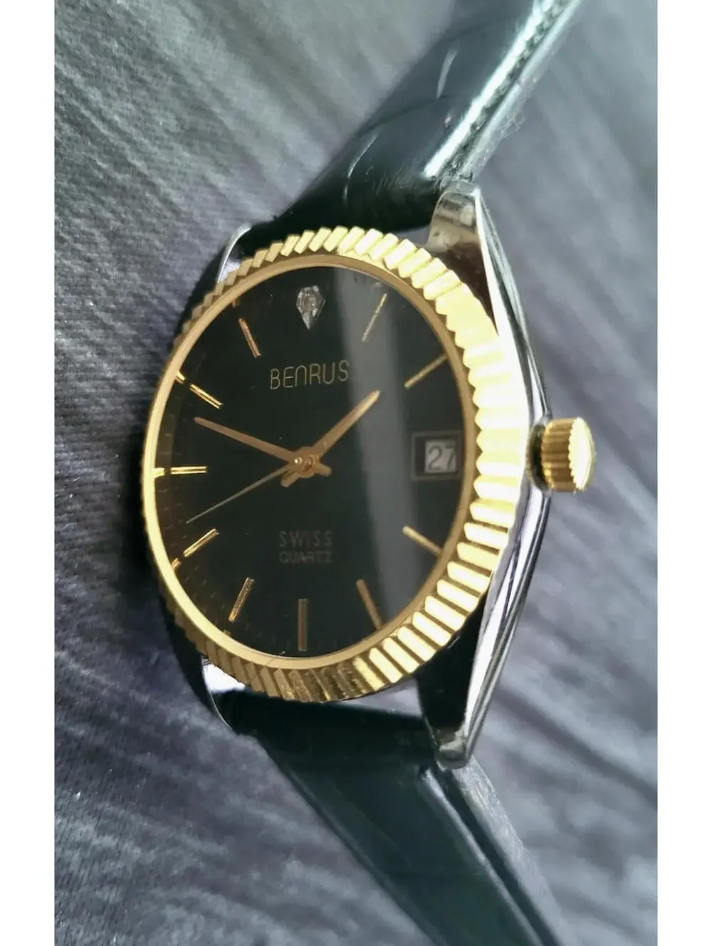 Rare Benrus Smoke Swiss Diamond President Watch Fluted Bezel